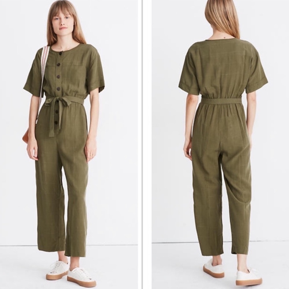 Madewell Short Sleeve Belted Jumpsuit Green XXS